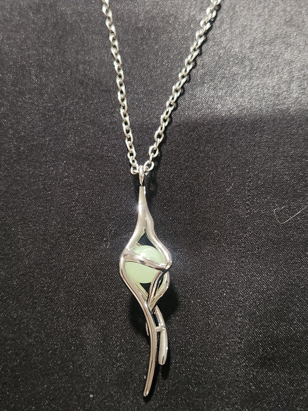 Silver Glow in the Dark Orb Flame Cage Pendant Necklace | Fantasy Luminous